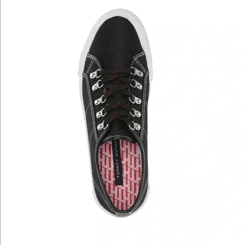 Tommy Hilfiger Women’s Red, White, & Blue Black Canvas Tie Tennis Shoes …